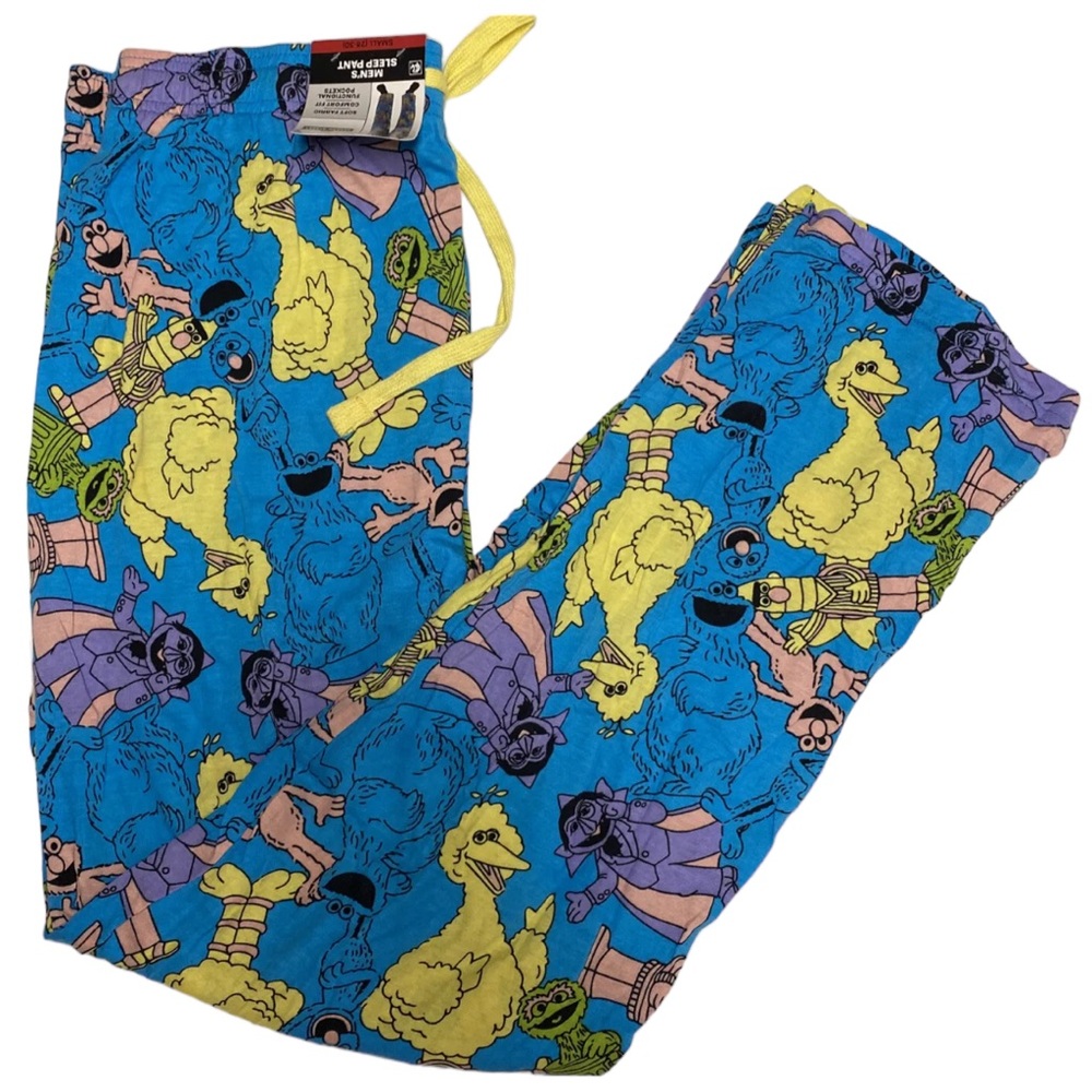 mens pajamas, Sesame Street Lounge Pants with pockets Big Bird Oscar Elmo Sz L